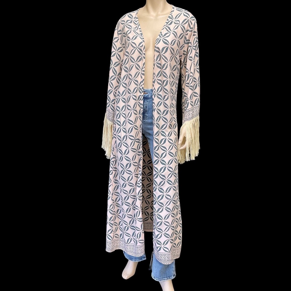 LJC Designs Kimono Womens One Size Multicolor Floral Open Fringe NWOT Rtl $101